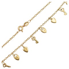 18 karat solid gold - Heart key lock Necklace - Thin love chain, Minimal design