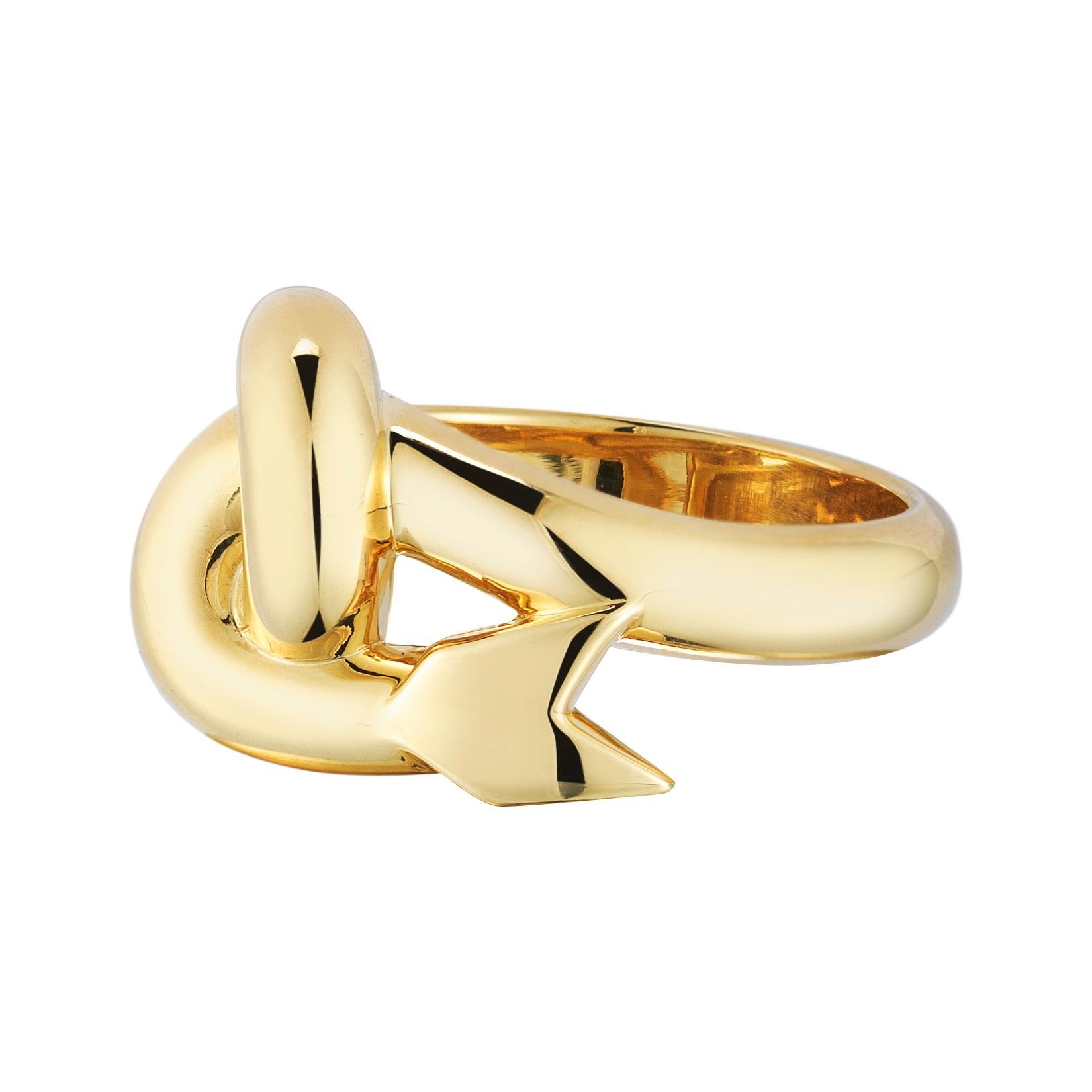 A jumbo 18 karat gold arrow cocktail ring, inspired by bulbous jewelry of the 1980's. A twist on our classic Arrow Ring. The ring is hefty and high polished. 
