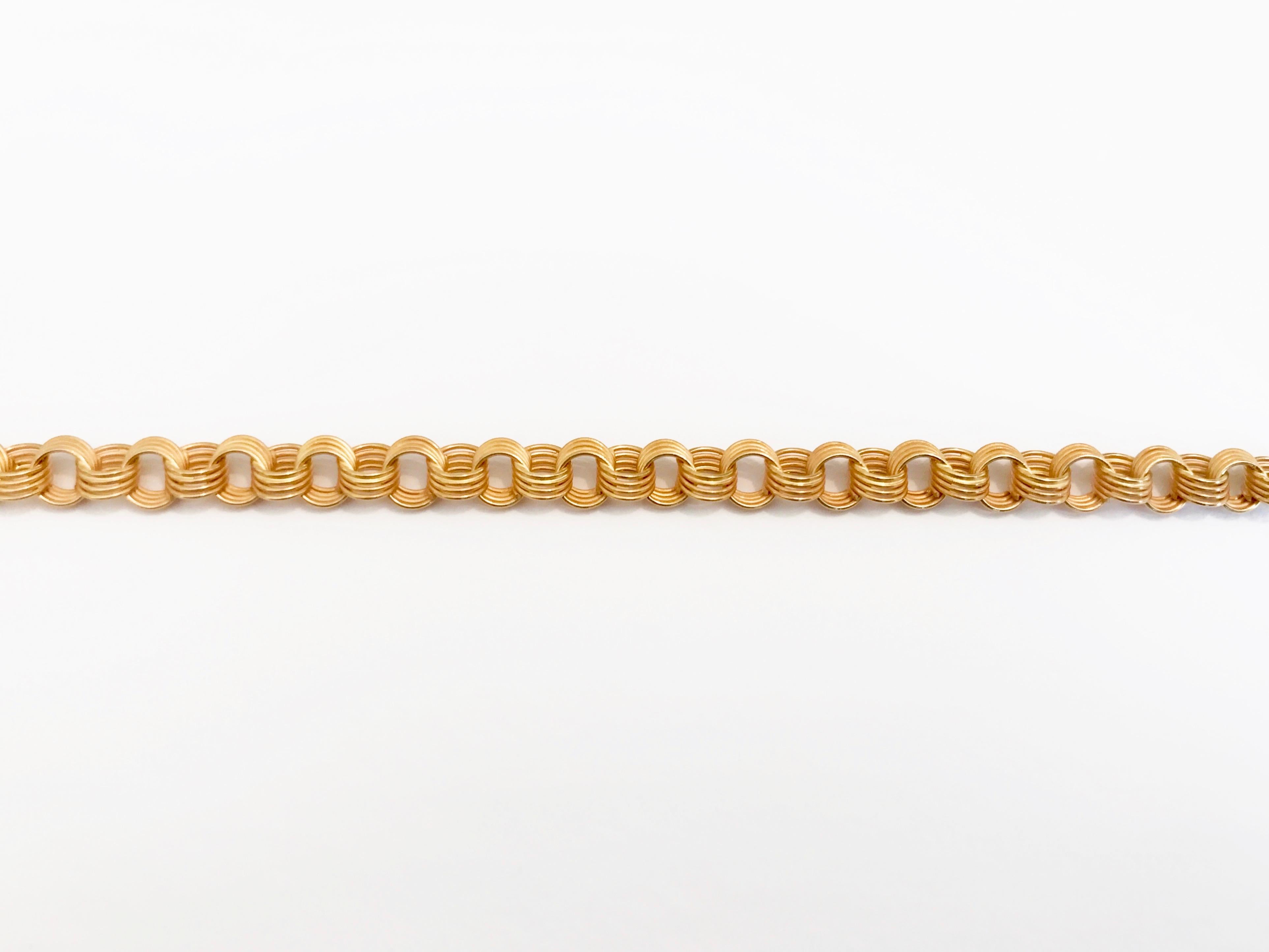 Handmade 18 Karat Solid Yellow Gold Satin Finish Link Chain Necklace  (Moderne) im Angebot