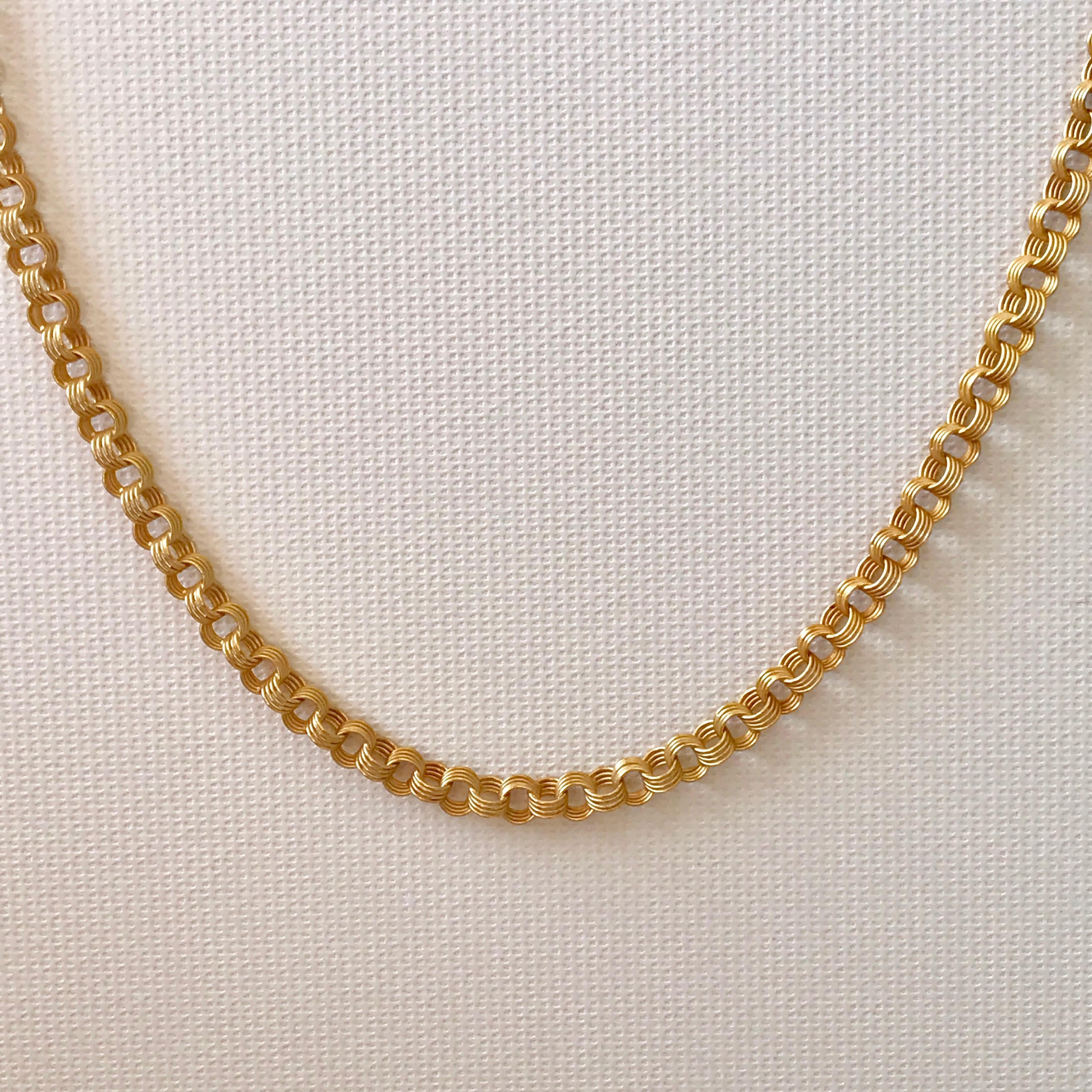Handmade 18 Karat Solid Yellow Gold Satin Finish Link Chain Necklace  In New Condition For Sale In London, GB