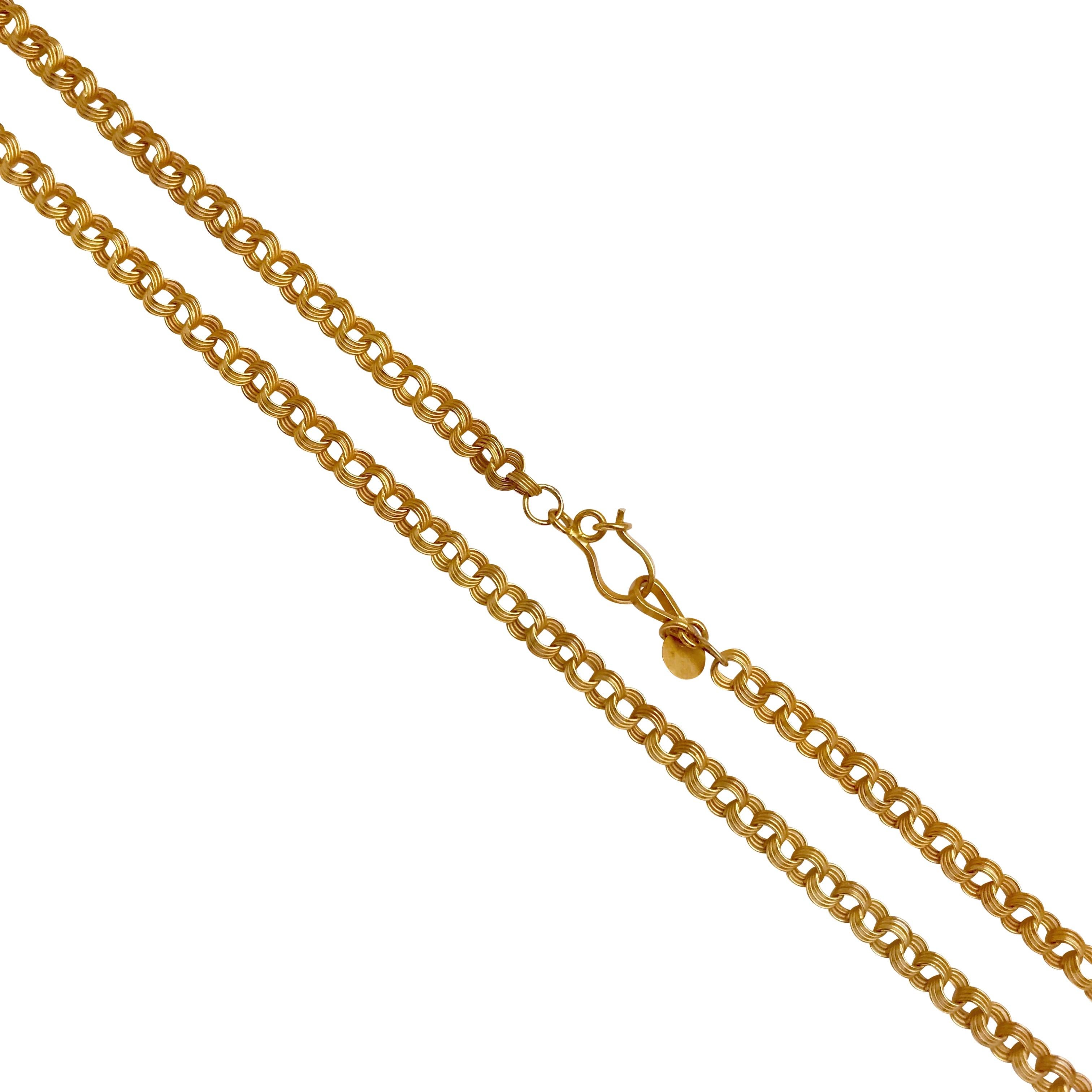Handmade 18 Karat Solid Yellow Gold Satin Finish Link Chain Necklace  For Sale