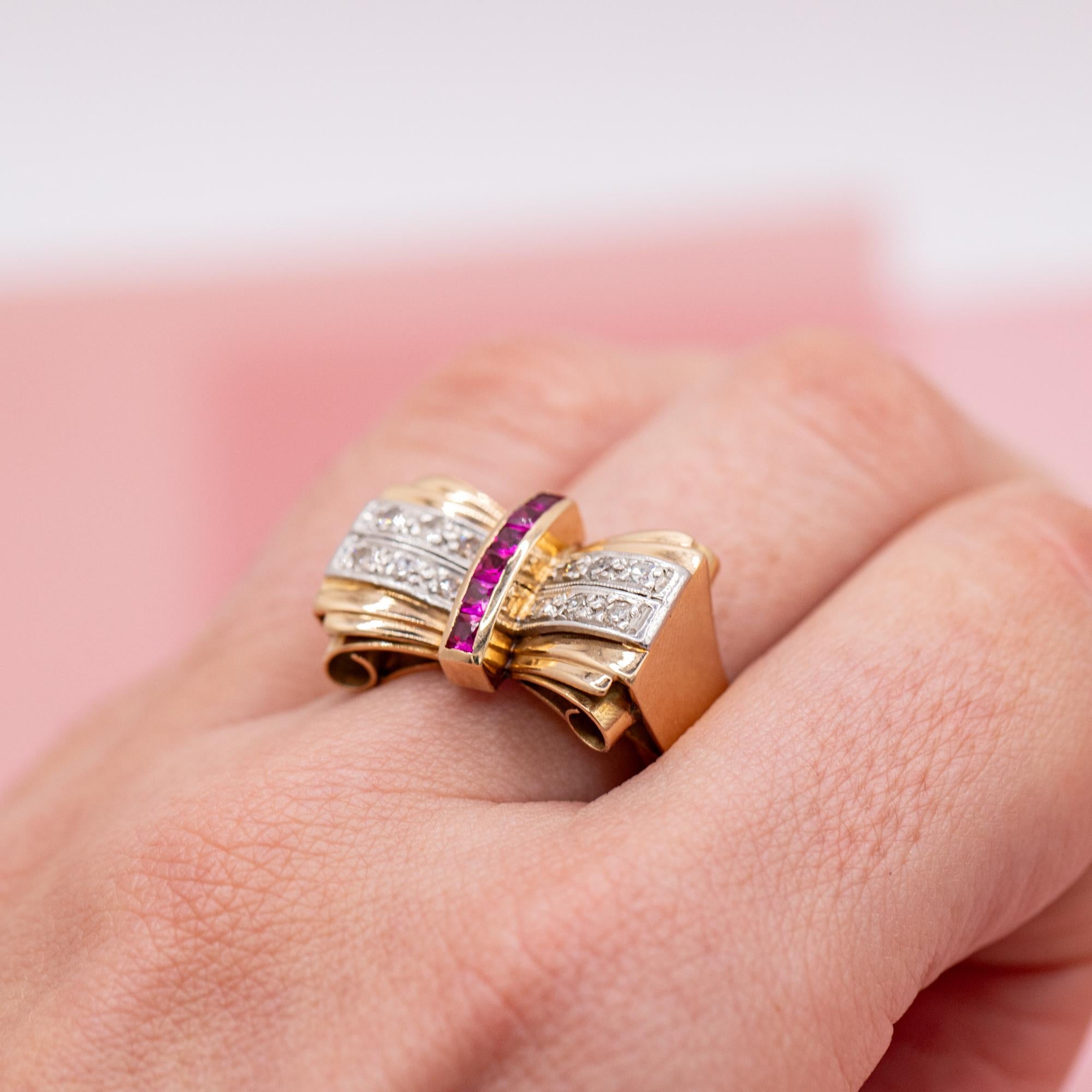 18 Karat Solid Gold Tank Ring - Ruby & Natural Di… - image 10