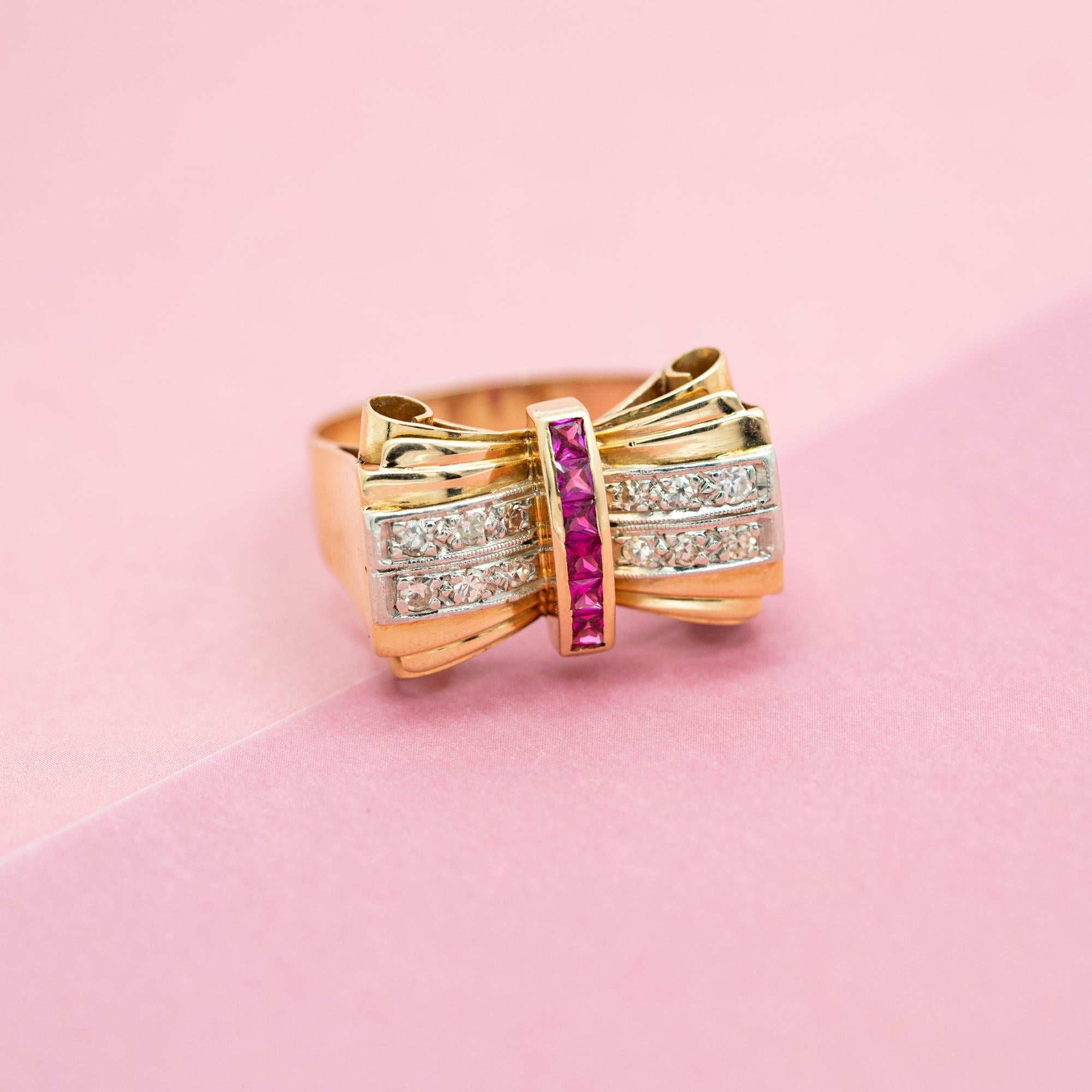 18 Karat Solid Gold Tank Ring - Ruby & Natural Di… - image 6