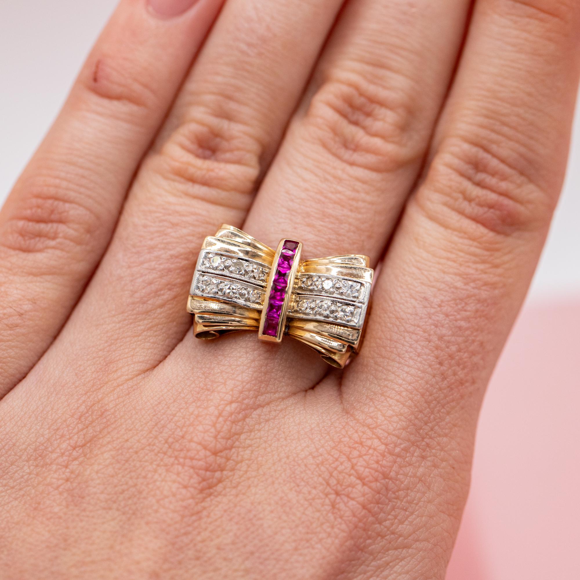 18 Karat Solid Gold Tank Ring - Ruby & Natural Di… - image 13