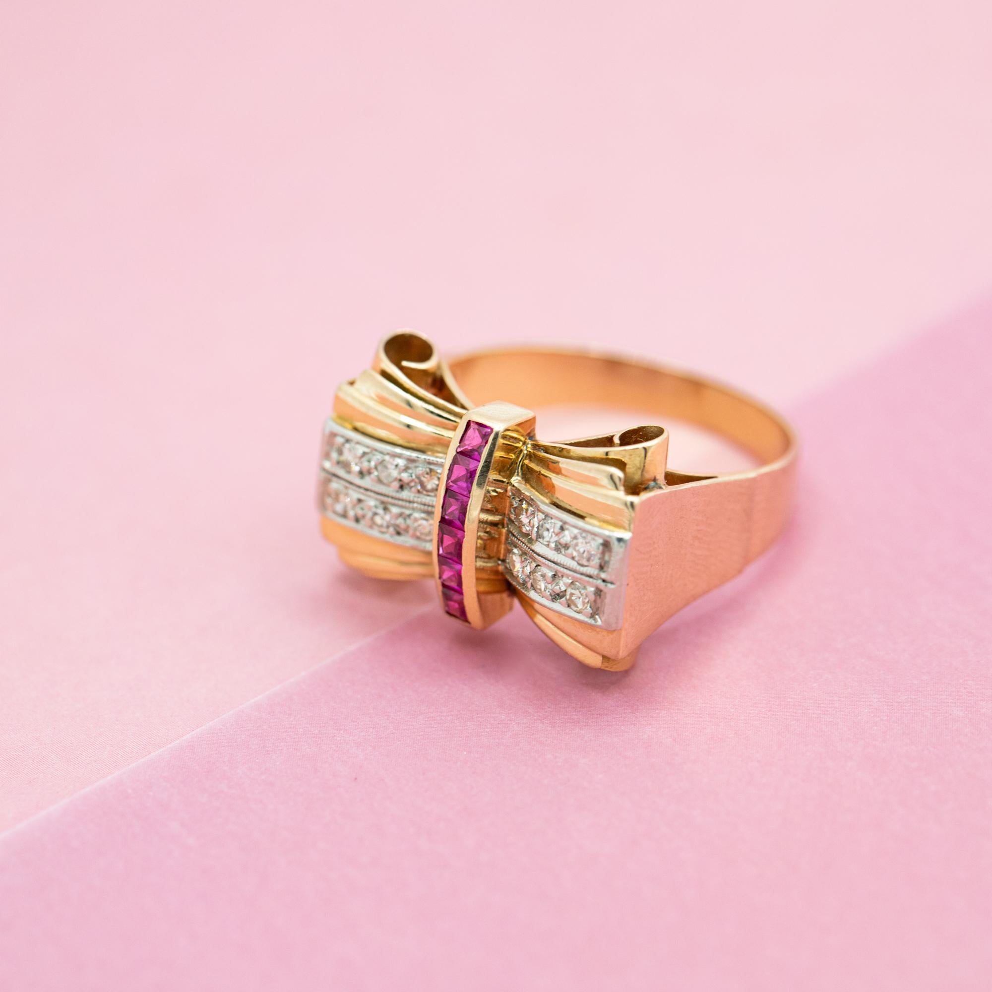 18 Karat Solid Gold Tank Ring - Ruby & Natural Di… - image 7