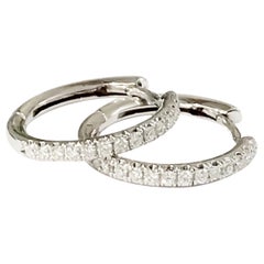18 Karat Solid Gold White Diamond Hoop Earrings