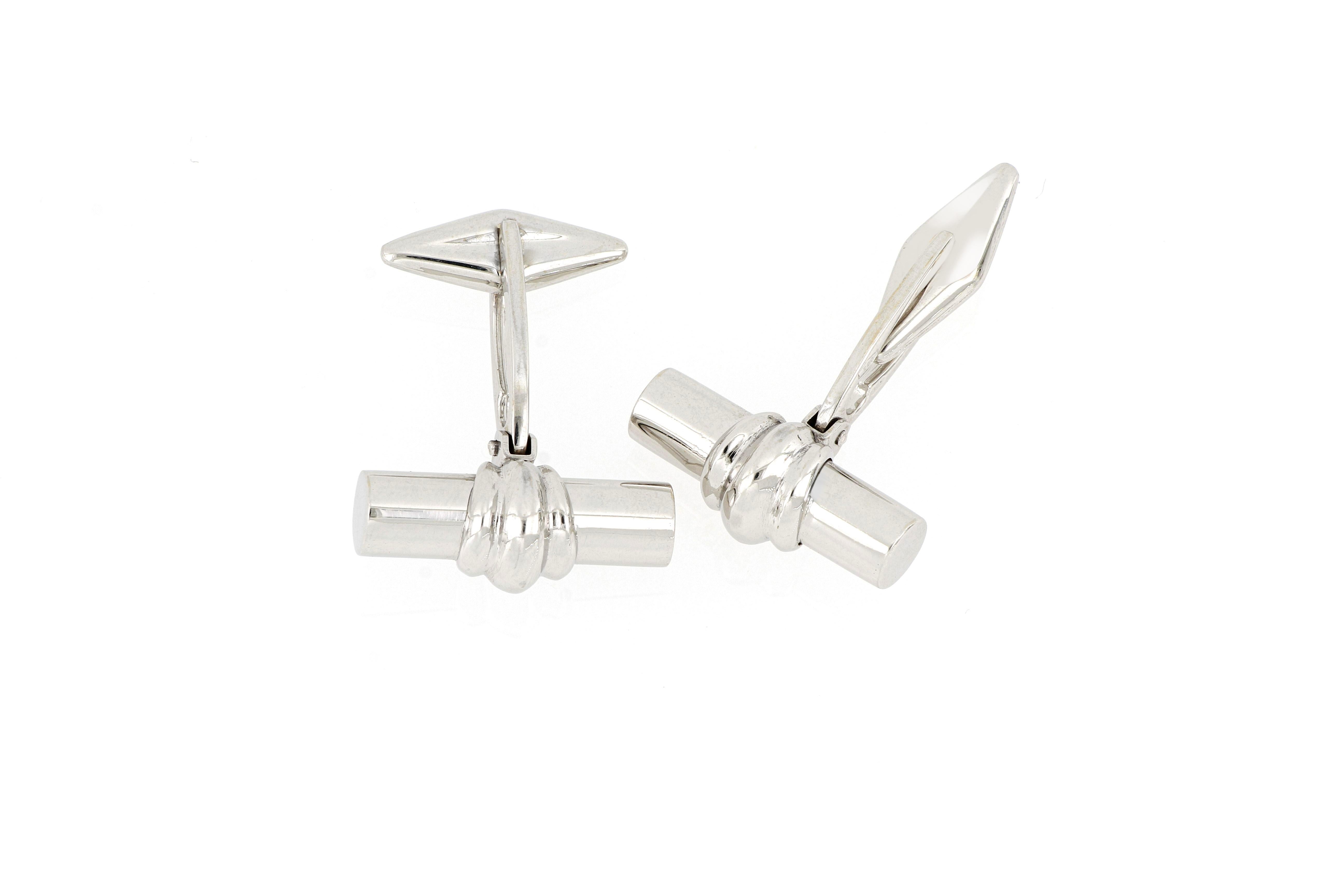 18 Karat Solid White Gold Cufflinks In New Condition For Sale In Macau, MO
