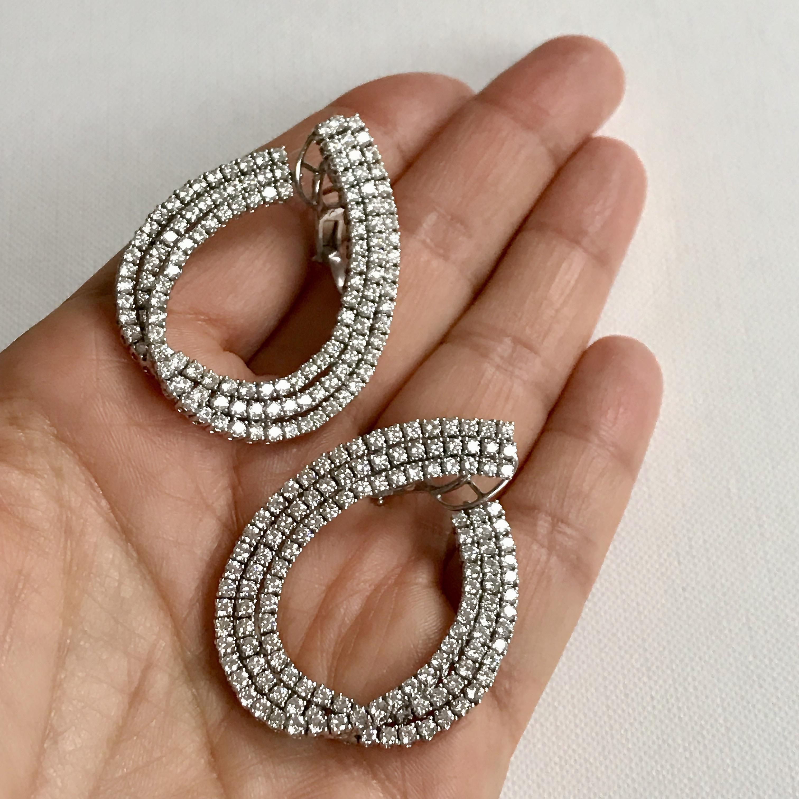 18 Karat Solid White Gold Diamond Swirl Earrings For Sale 5