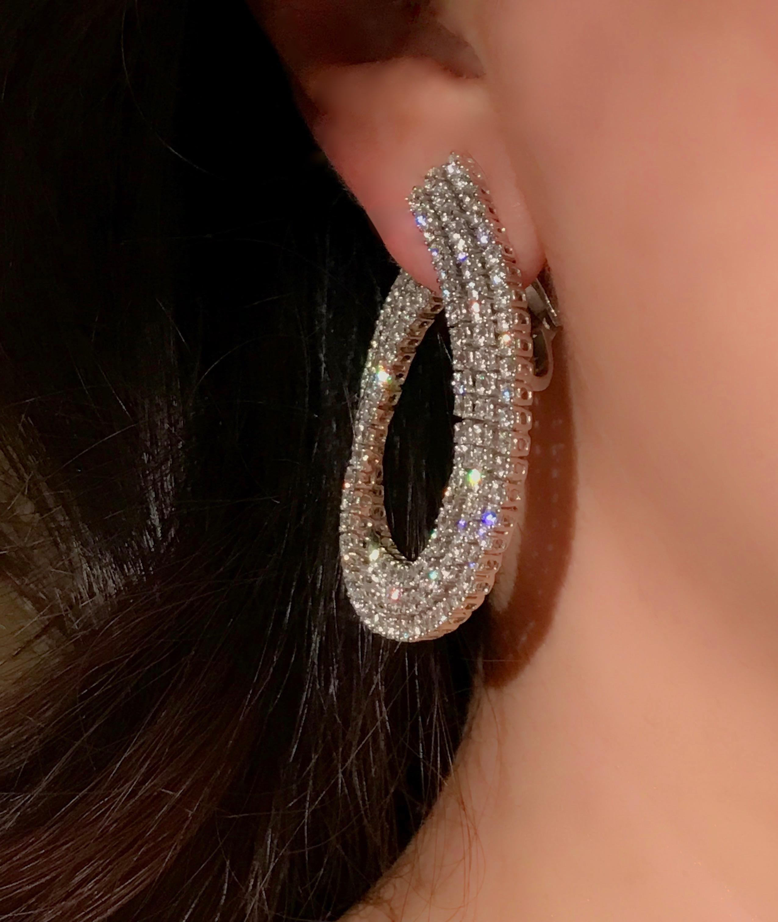 18 Karat Solid White Gold Diamond Swirl Earrings For Sale 6