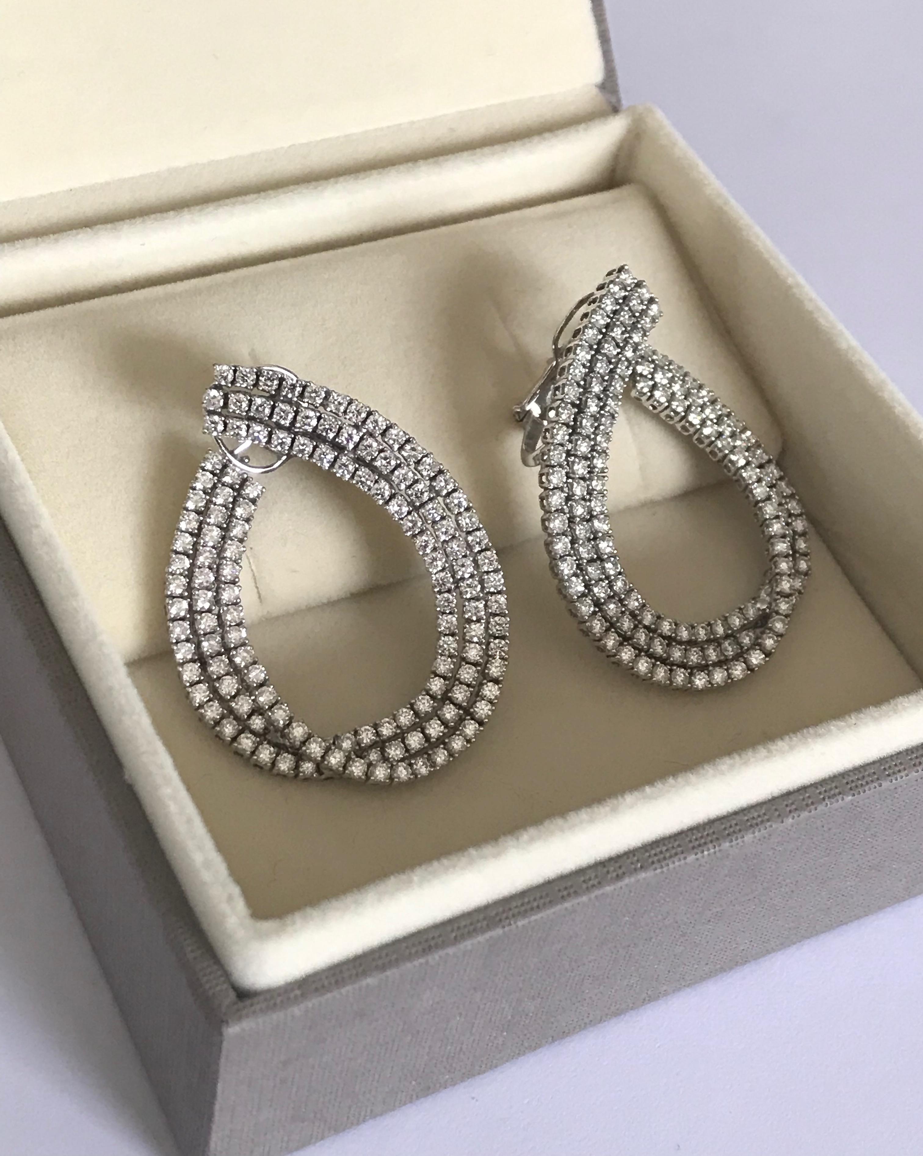 18 Karat Solid White Gold Diamond Swirl Earrings For Sale 7
