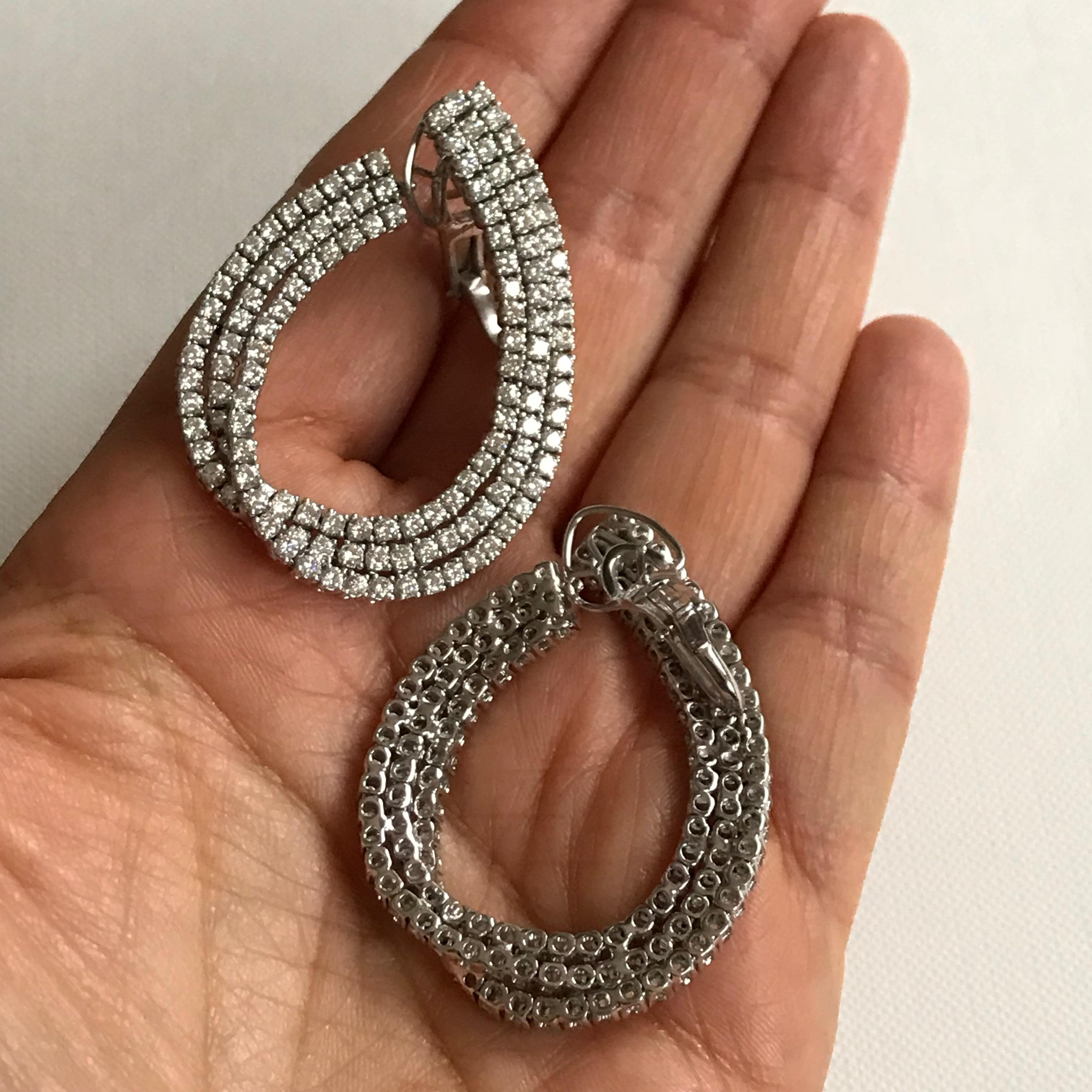 Women's 18 Karat Solid White Gold Diamond Swirl Earrings For Sale