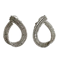 18 Karat Solid White Gold Diamond Swirl Earrings