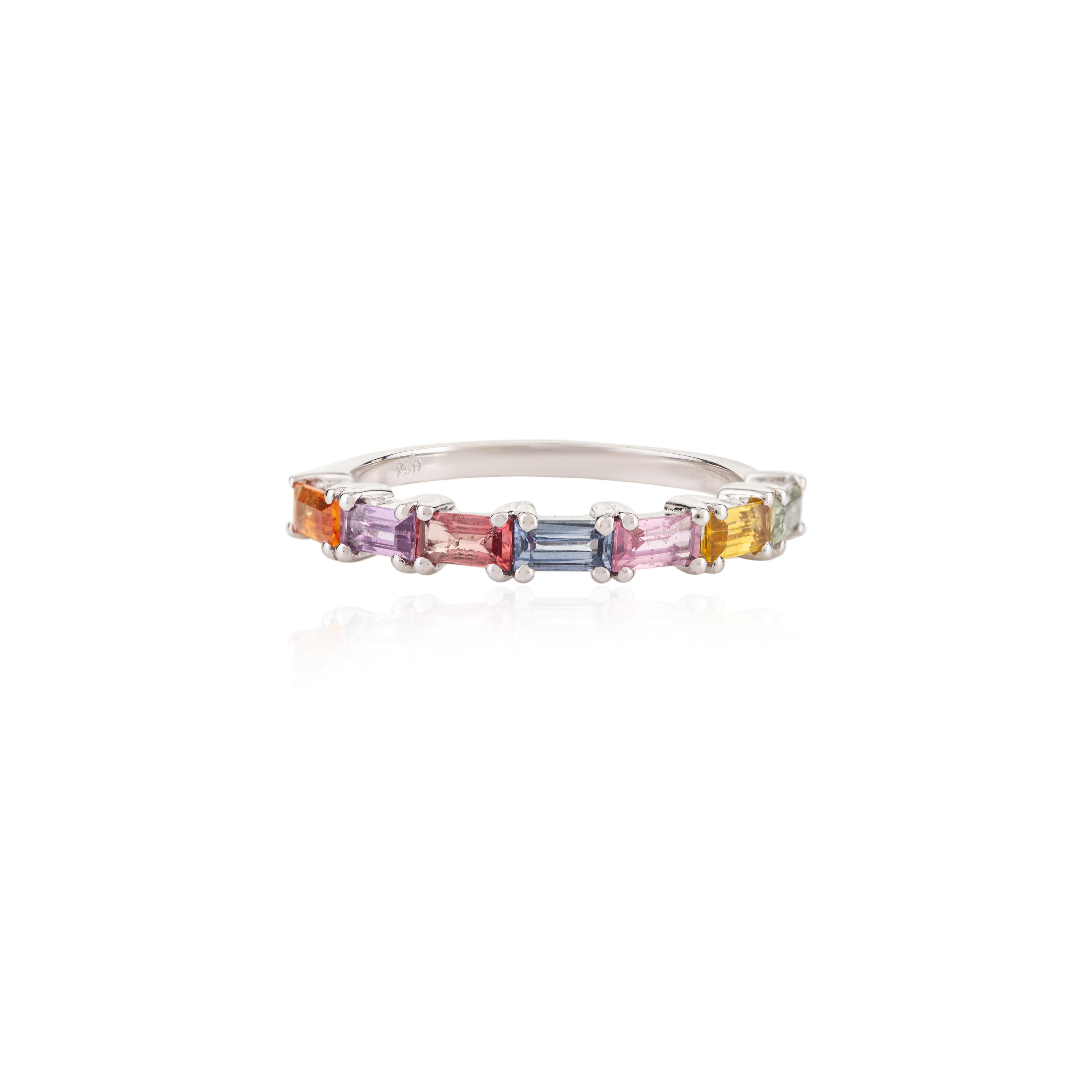 For Sale:  18 Karat Solid White Gold Multi Sapphire Stacking Band Ring for Her 4