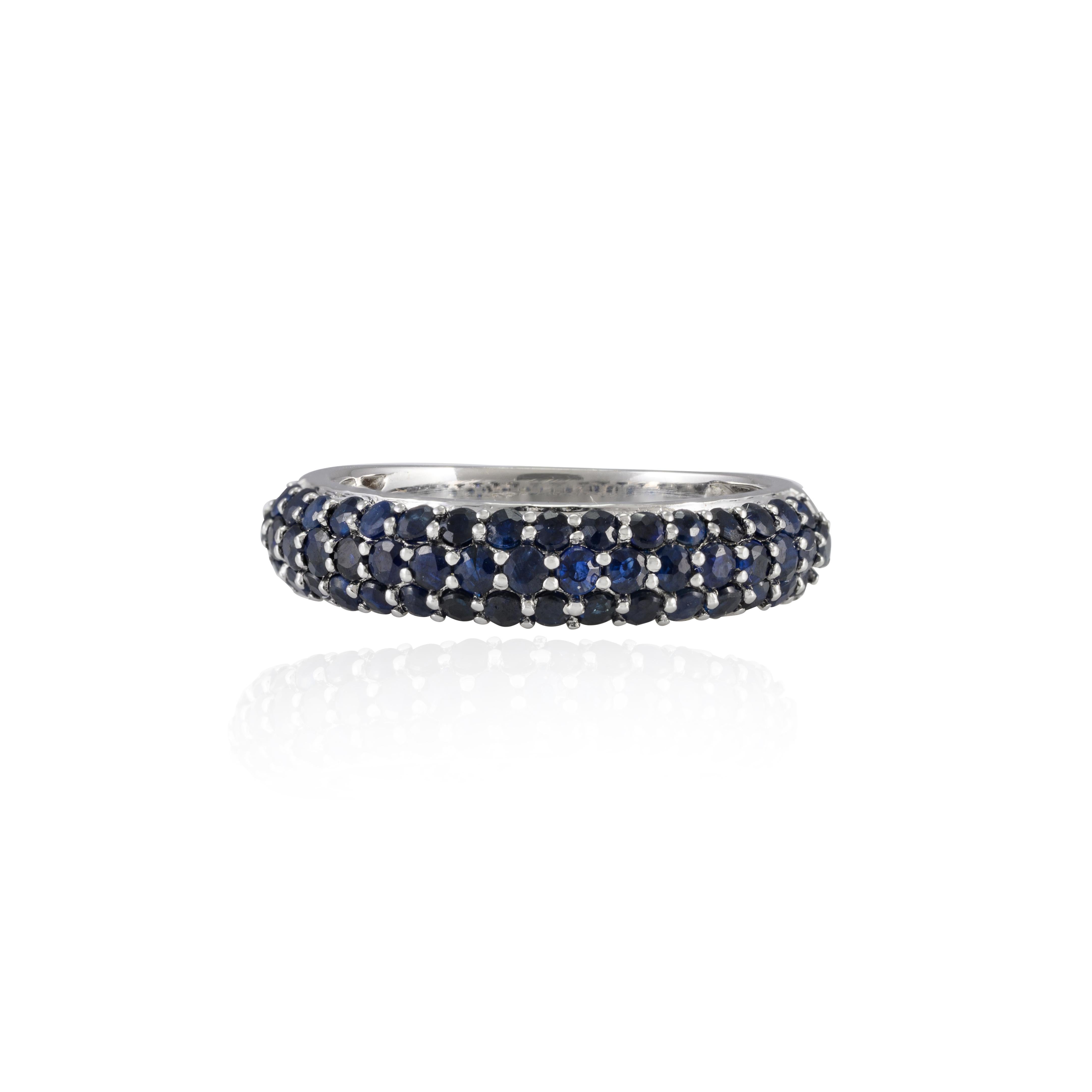 For Sale:  18k Solid White Gold 1.3 Ct Pave Set Deep Blue Sapphire Dome Ring Eternity Band  3
