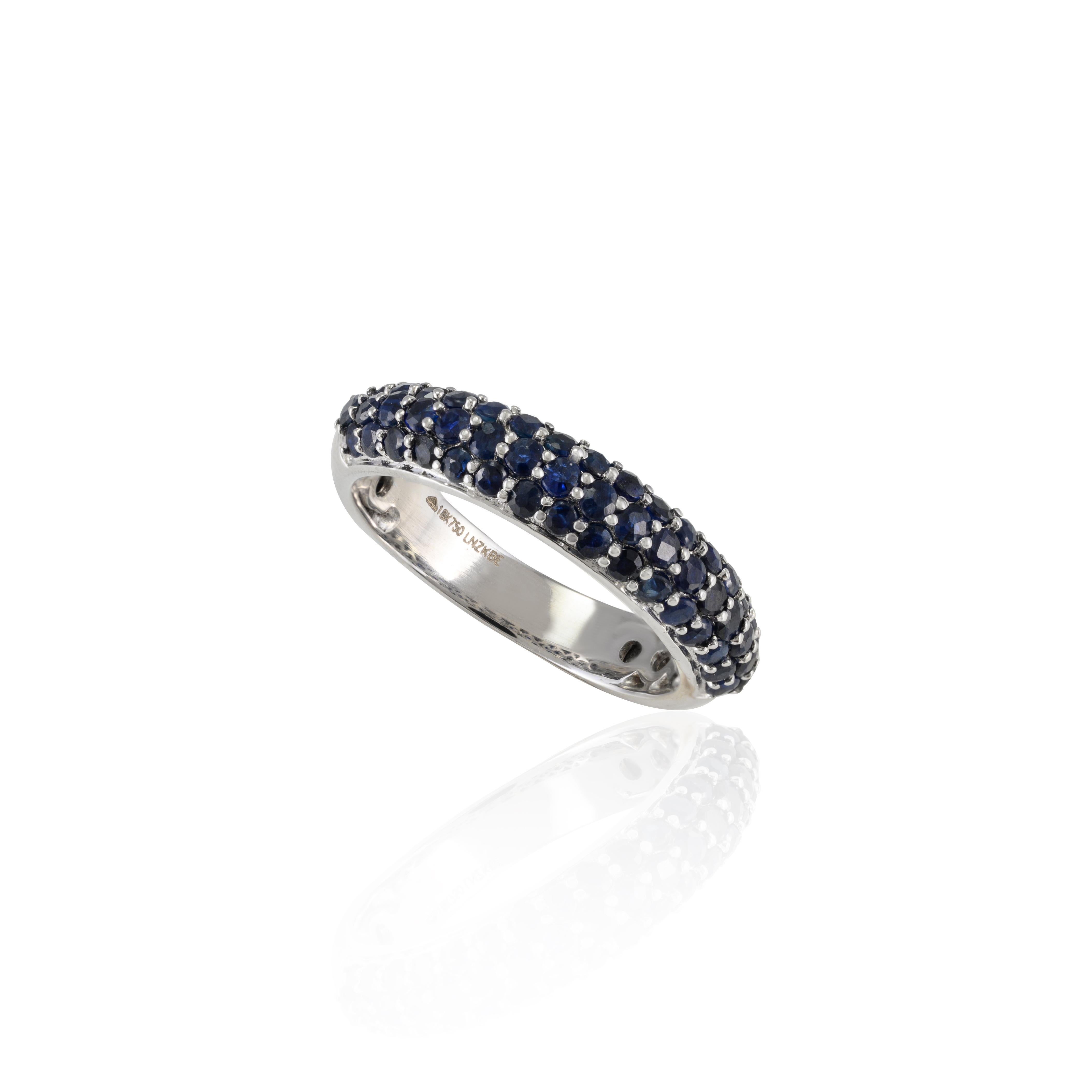 For Sale:  18k Solid White Gold 1.3 Ct Pave Set Deep Blue Sapphire Dome Ring Eternity Band  5