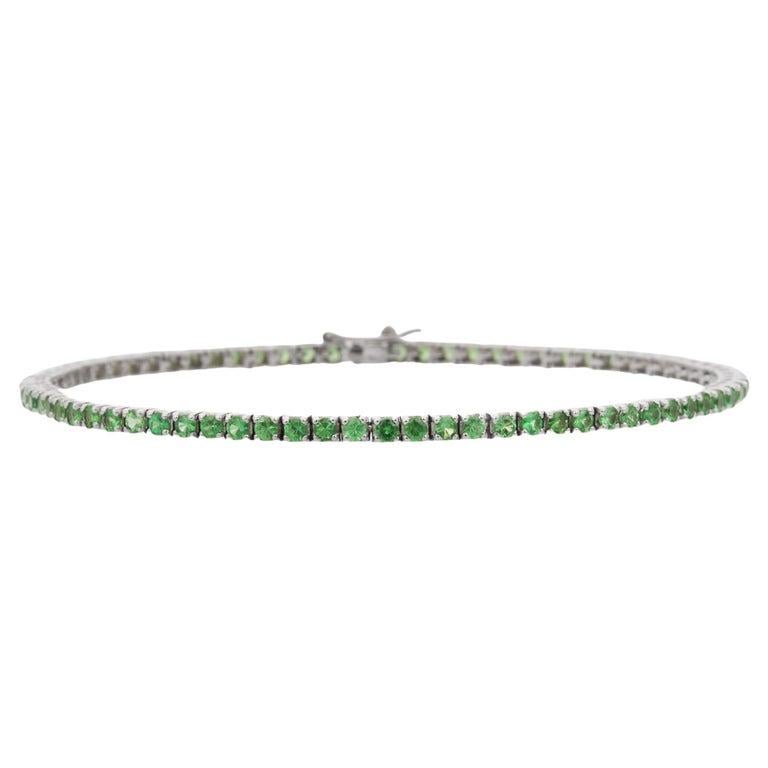 18 Karat massives Weißgold Vivid Green 4,25 Karat Tsavorit-Tennisarmband 3