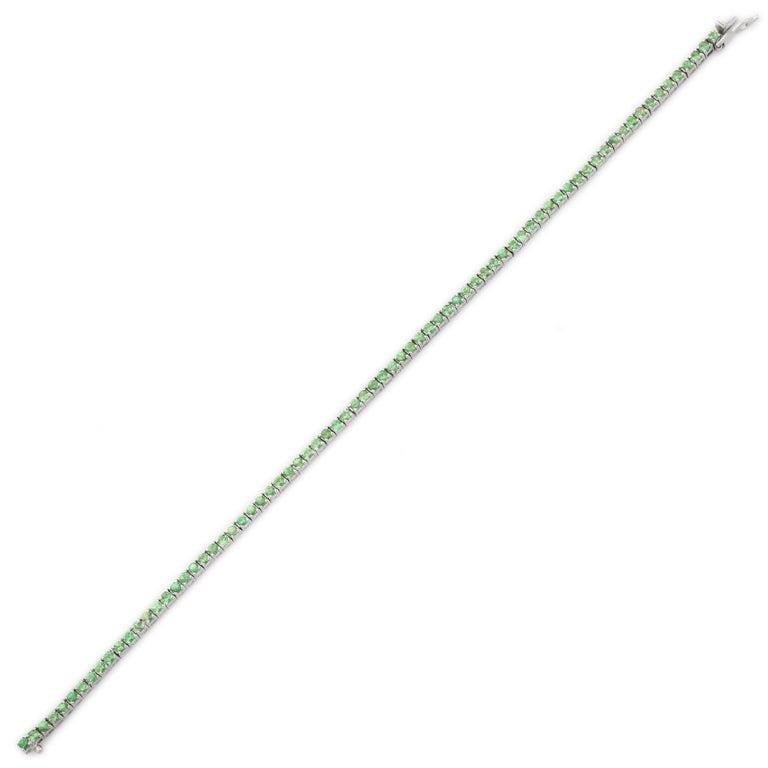 18 Karat massives Weißgold Vivid Green 4,25 Karat Tsavorit-Tennisarmband Damen