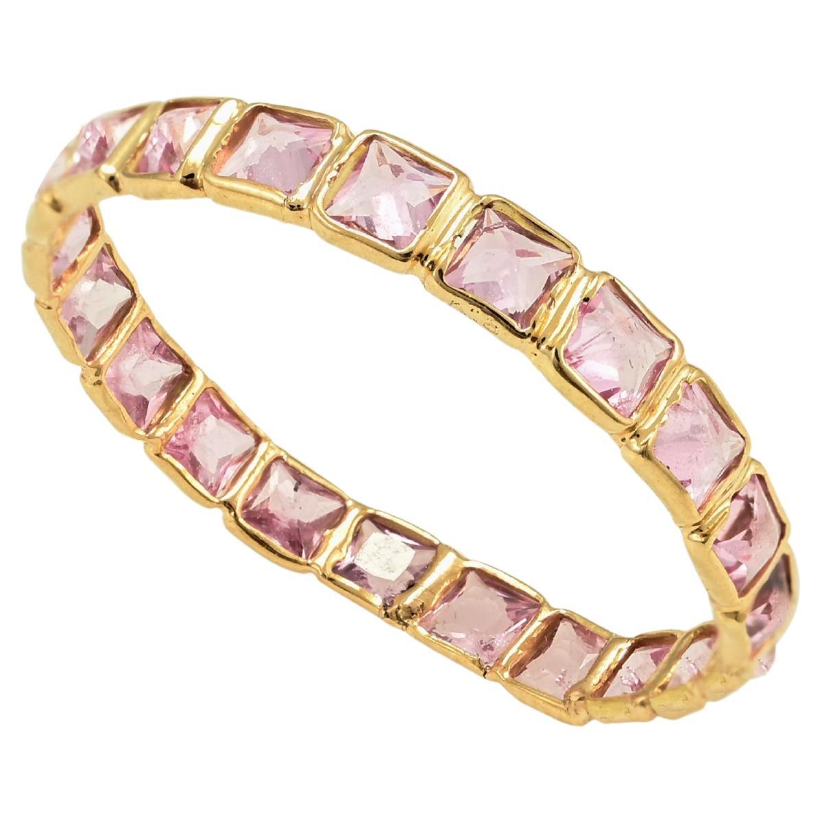 For Sale:  18 Karat Solid Yellow Gold Thin Pink Sapphire Eternity Band Ring, Everyday Ring