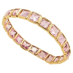 Antique 18 Karat Solid Yellow Gold Thin Pink Sapphire Eternity Band Ring, Everyday Ring 