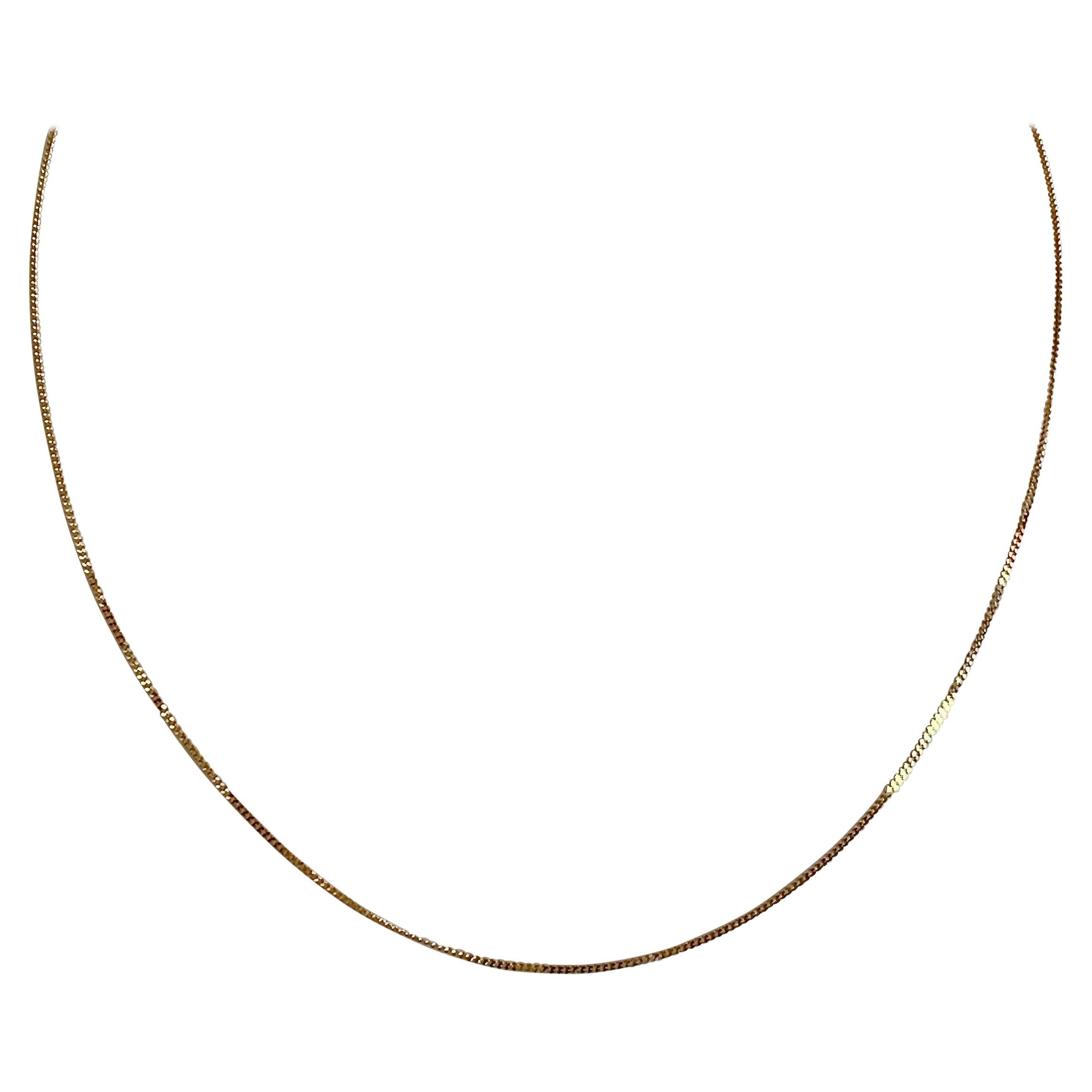 18 Karat Solid Yellow Gold Fine Flat Curb Chain Necklace For Sale