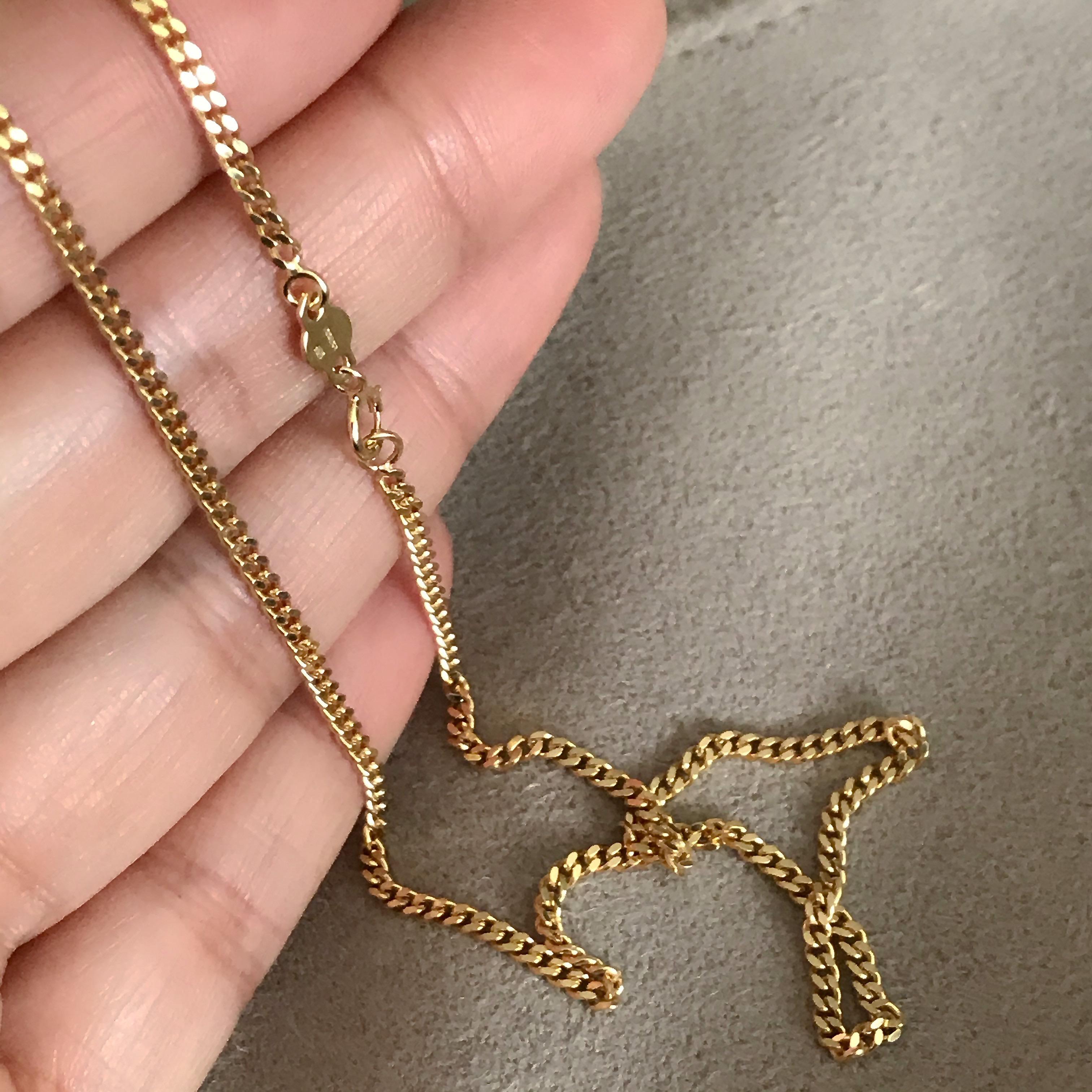 Women's or Men's 18 Karat Solid Yellow Gold Flat Curb Chain Necklace For Sale