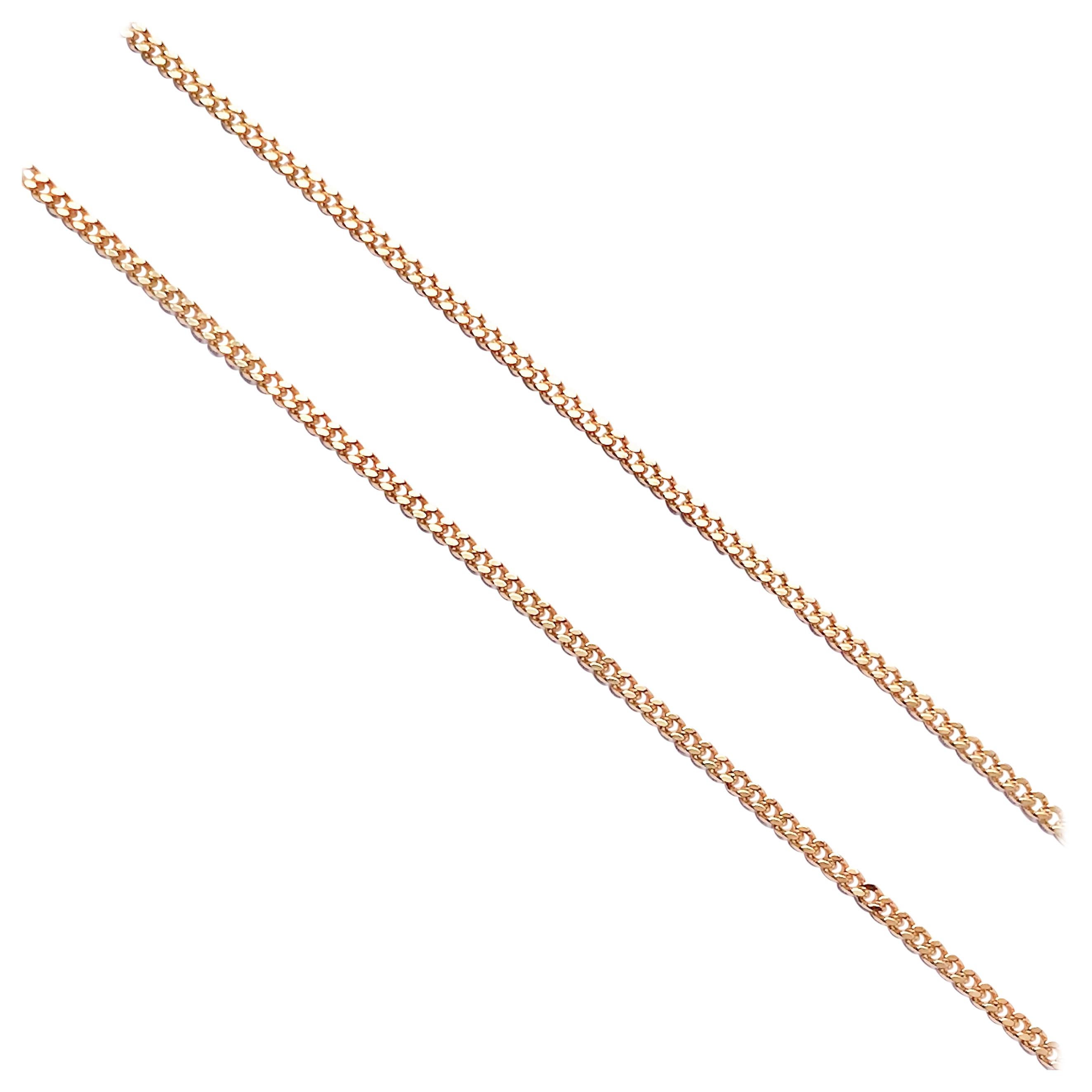 18 Karat Solid Yellow Gold Flat Curb Chain Necklace For Sale