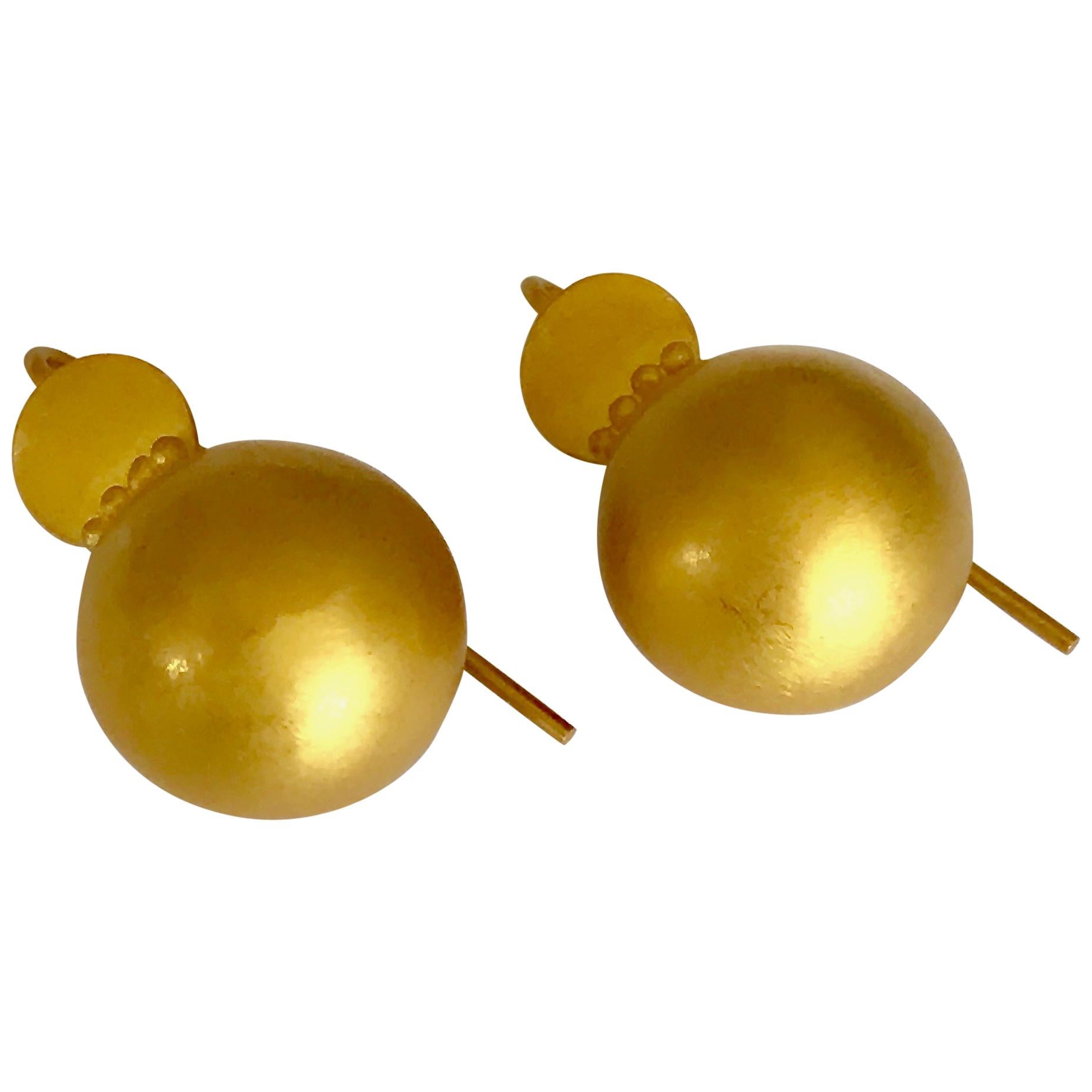 18 Karat Solid Yellow Gold Handmade Satin Finish Hook Drop Earrings