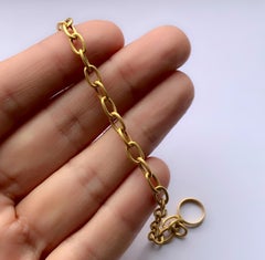 18 Karat Solid Yellow Gold Satin Finish Link Chain Bracelet