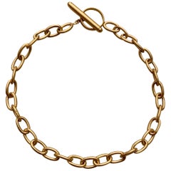 18 Karat Solid Yellow Gold Satin Finish Link Chain Bracelet