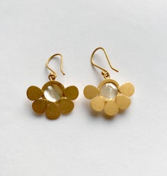 18 Karat Solid Yellow Gold Satin Finish Mother of Pearl Drop Earrings