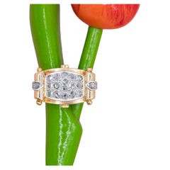18 karat solid yellow gold tank ring - Authentic rose cut Diamonds - Art Deco