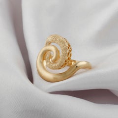 18 Karat Solid Yellow Gold Textured Spiral Ring Handmade Jewelry
