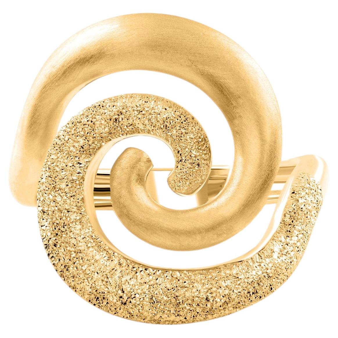 18 Karat Solid Yellow Gold Textured Spiral Ring Handmade Jewelry