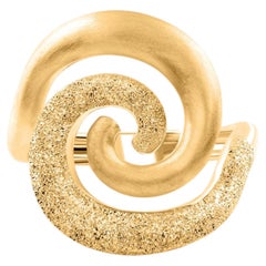 18 Karat Solid Yellow Gold Textured Spiral Ring Handmade Jewelry