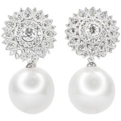 18 Karat South Sea Pearl and Diamond Cluster Top Convertible Pierced Earrings