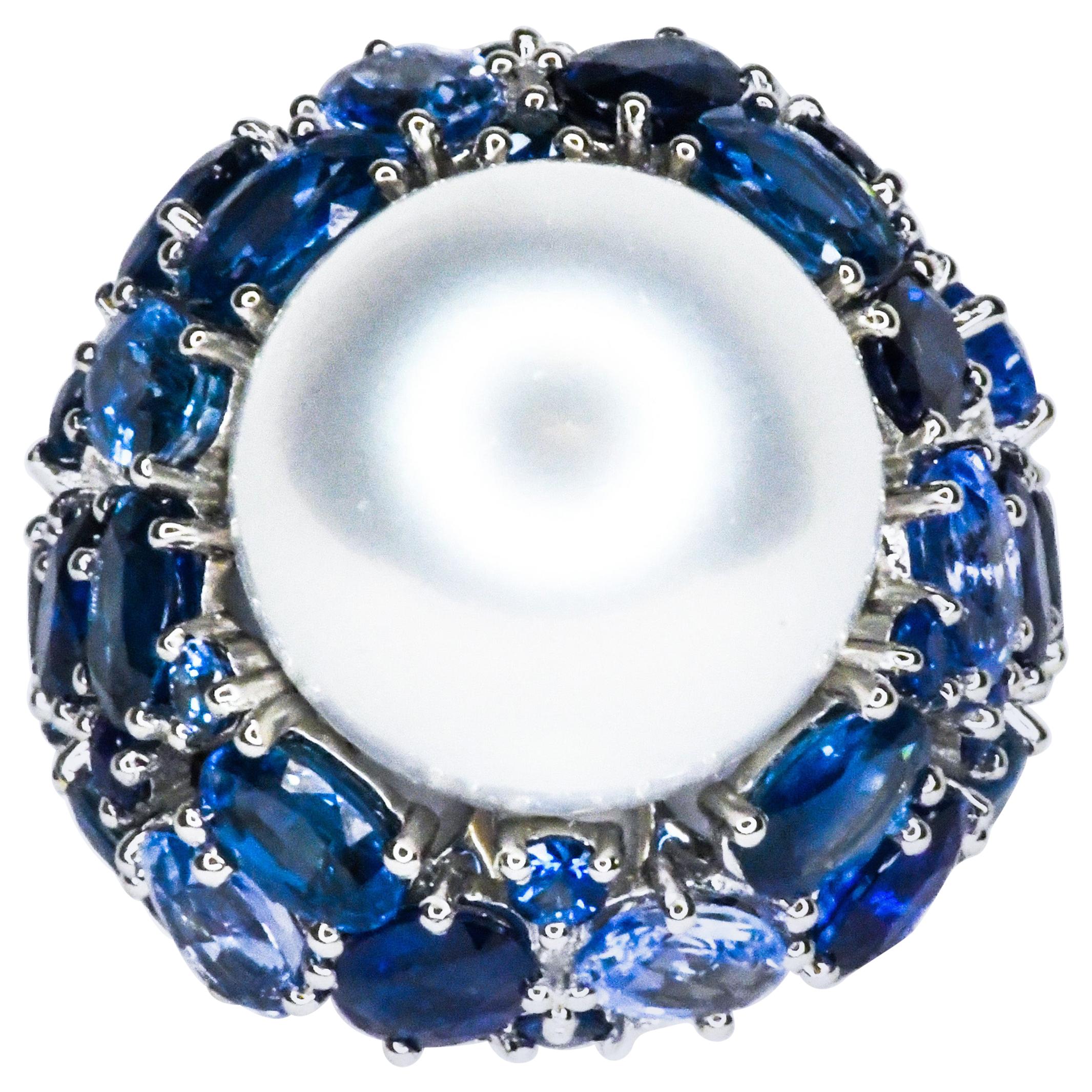18 Karat South Sea Pearl and Sapphire Ring