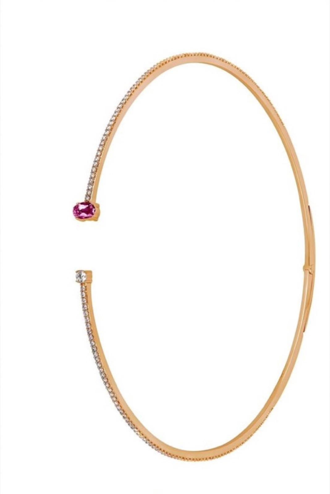 Contemporary 18 Karat Spectrum Pink Gold Necklace with Vs Gh Diamonds and Pink Sapphire For Sale
