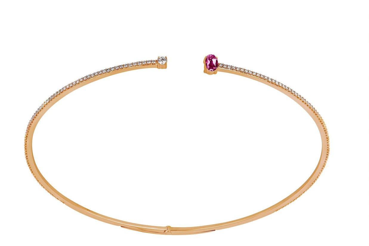 Oval Cut 18 Karat Spectrum Pink Gold Necklace with Vs Gh Diamonds and Pink Sapphire For Sale