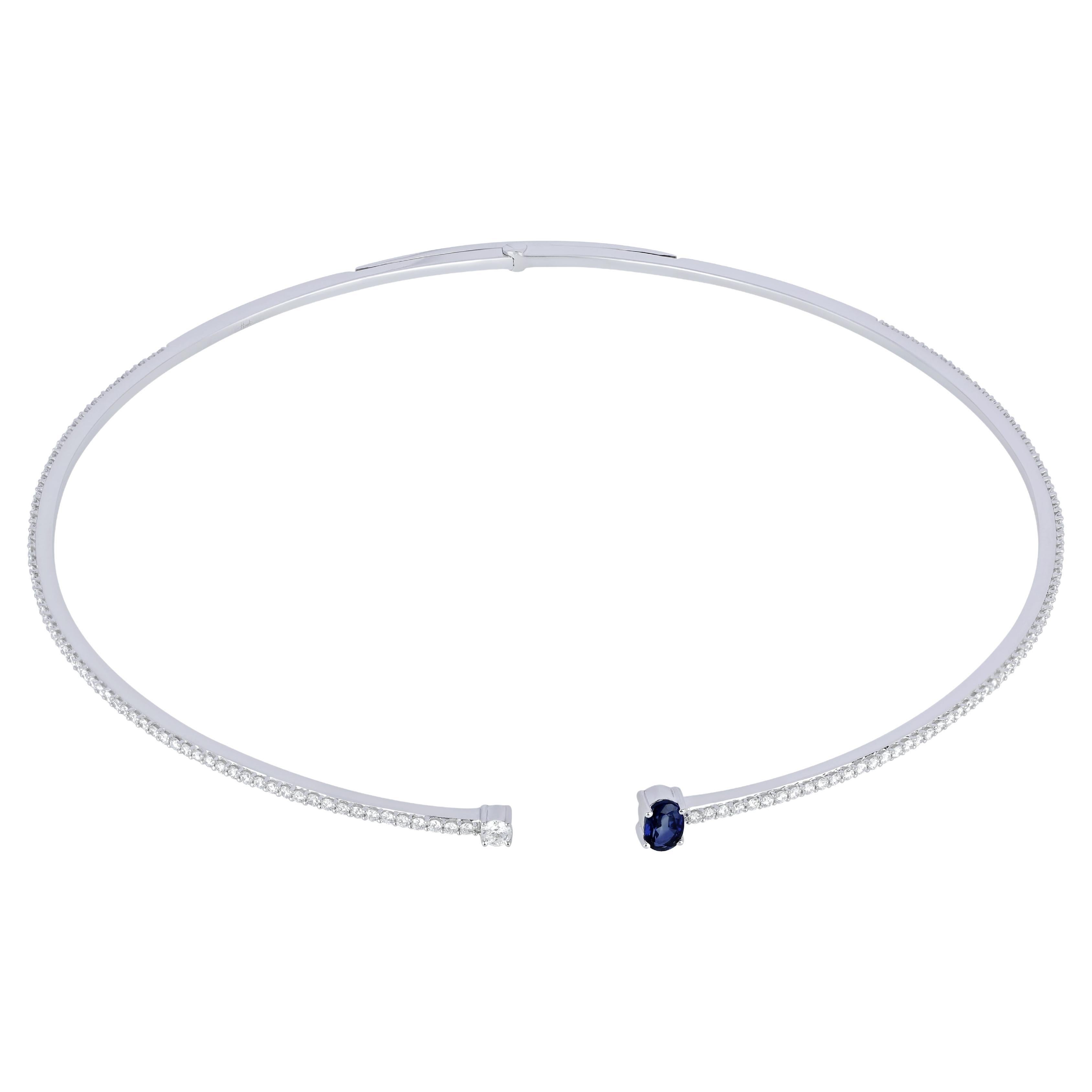 18 Karat Spectrum White Gold Necklace with Vs-Gh Diamonds and Blue Sapphire For Sale