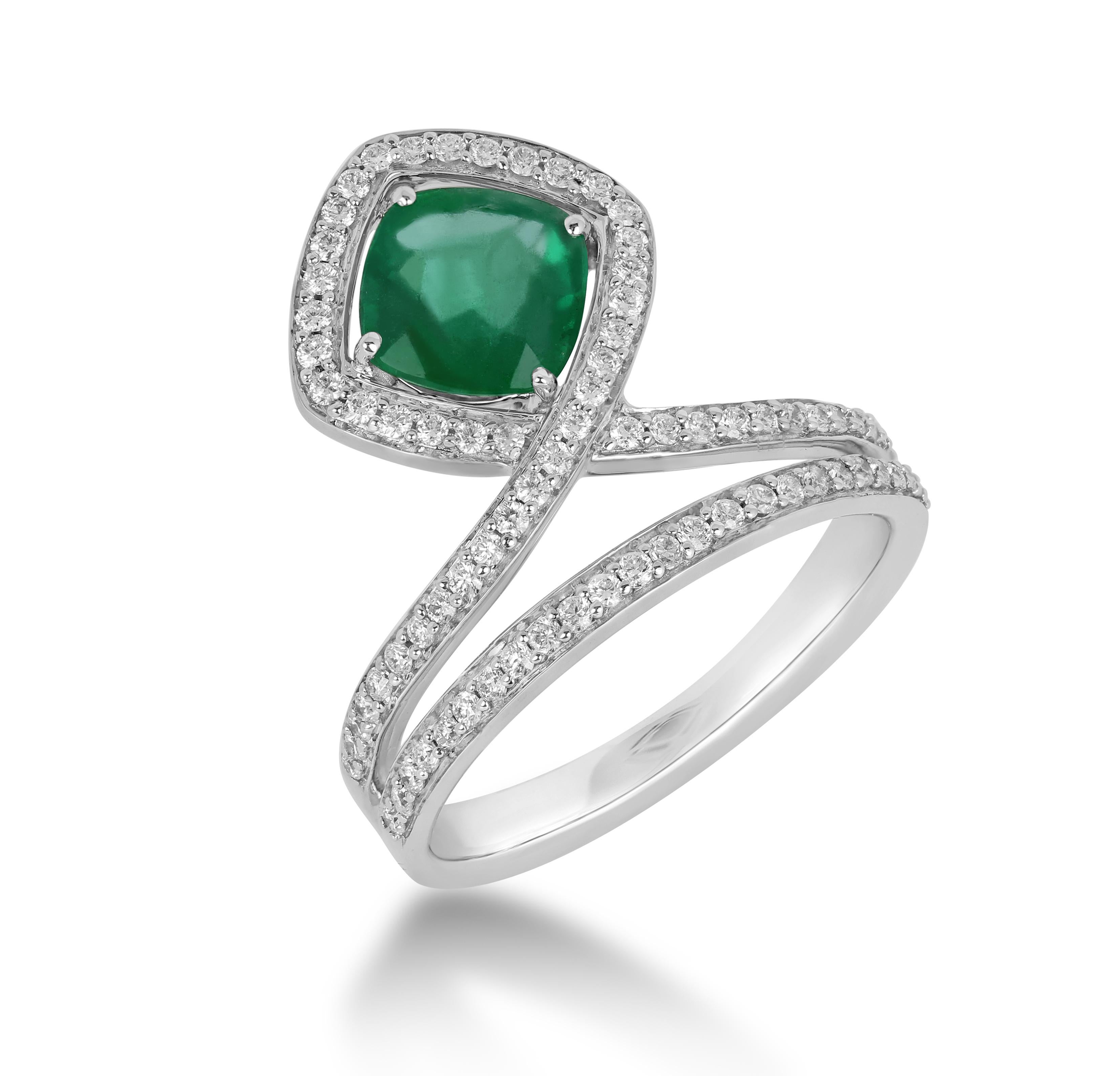 Im Angebot: 18 Karat Weißgold Spectrum Ring mit Vs-Gh-Diamanten und grünem Smaragd () 5