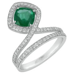 Anello in oro bianco 18 carati con diamanti Vs-Gh e smeraldo verde