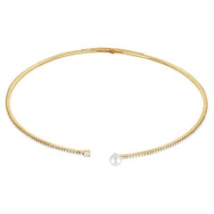 18 Karat Spectrum Yellow Gold Necklace with Vs-Gh Diamonds and White Pearl