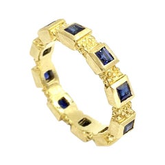 18 Karat Square Sapphire Eternity Stacking Ring