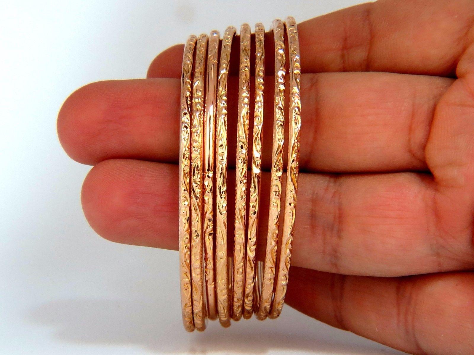 18 Karat Stackable Vintage Eight Slip on Bangle Bracelets Greek Patina 95 Grams In Excellent Condition In New York, NY
