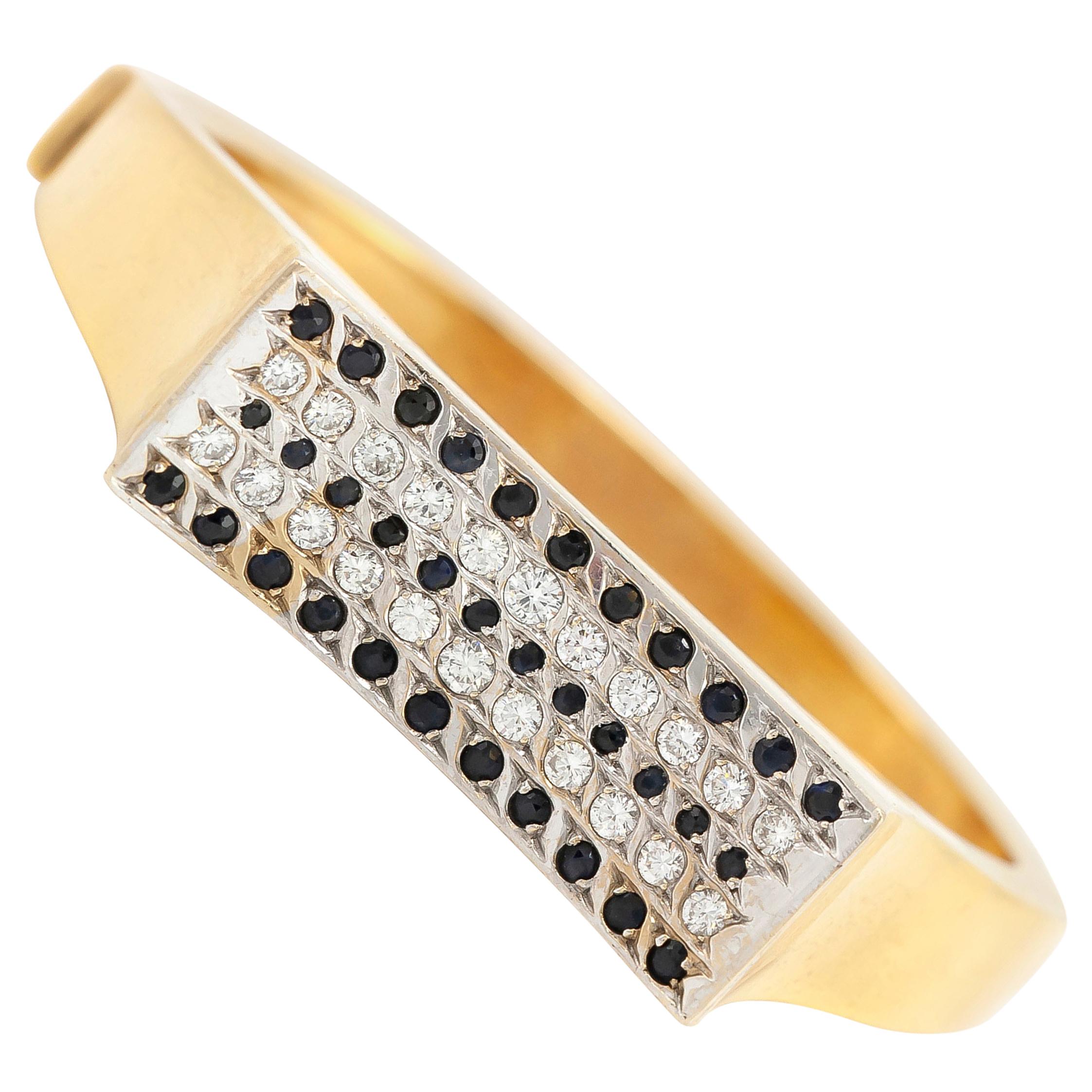 Bracelet jonc étonnant en or 18 carats avec diamants et saphirs