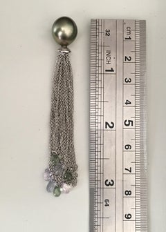 18 Karat Tahiti Pearl Sapphire Briollette Tassel Cocktail Earrings
