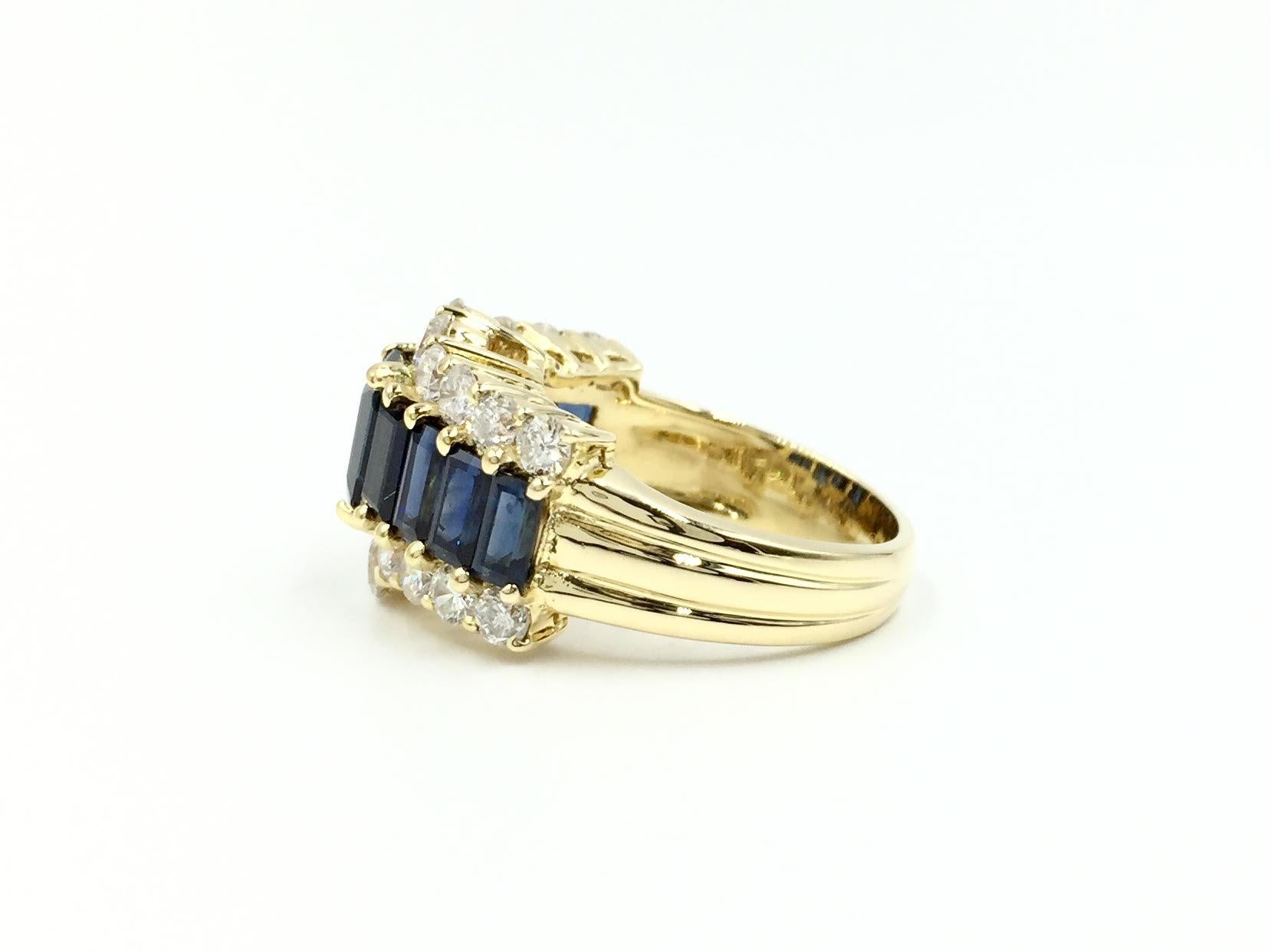 18 Karat Three-Row Diamond and Sapphire Ring In Excellent Condition For Sale In Pikesville, MD