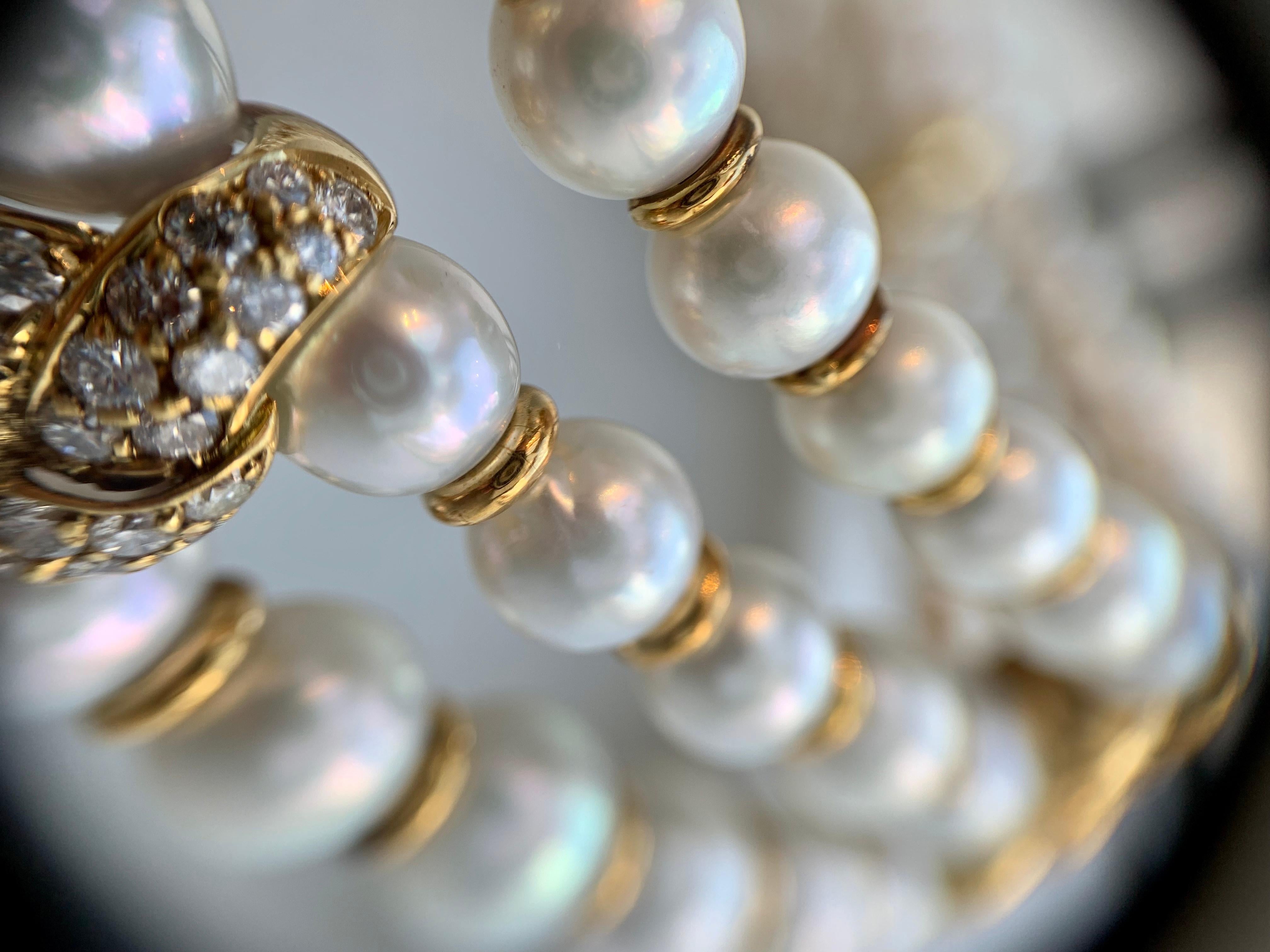 18 Karat Three-Row Pearl and Diamond Victorian Inspired Choker Necklace 5