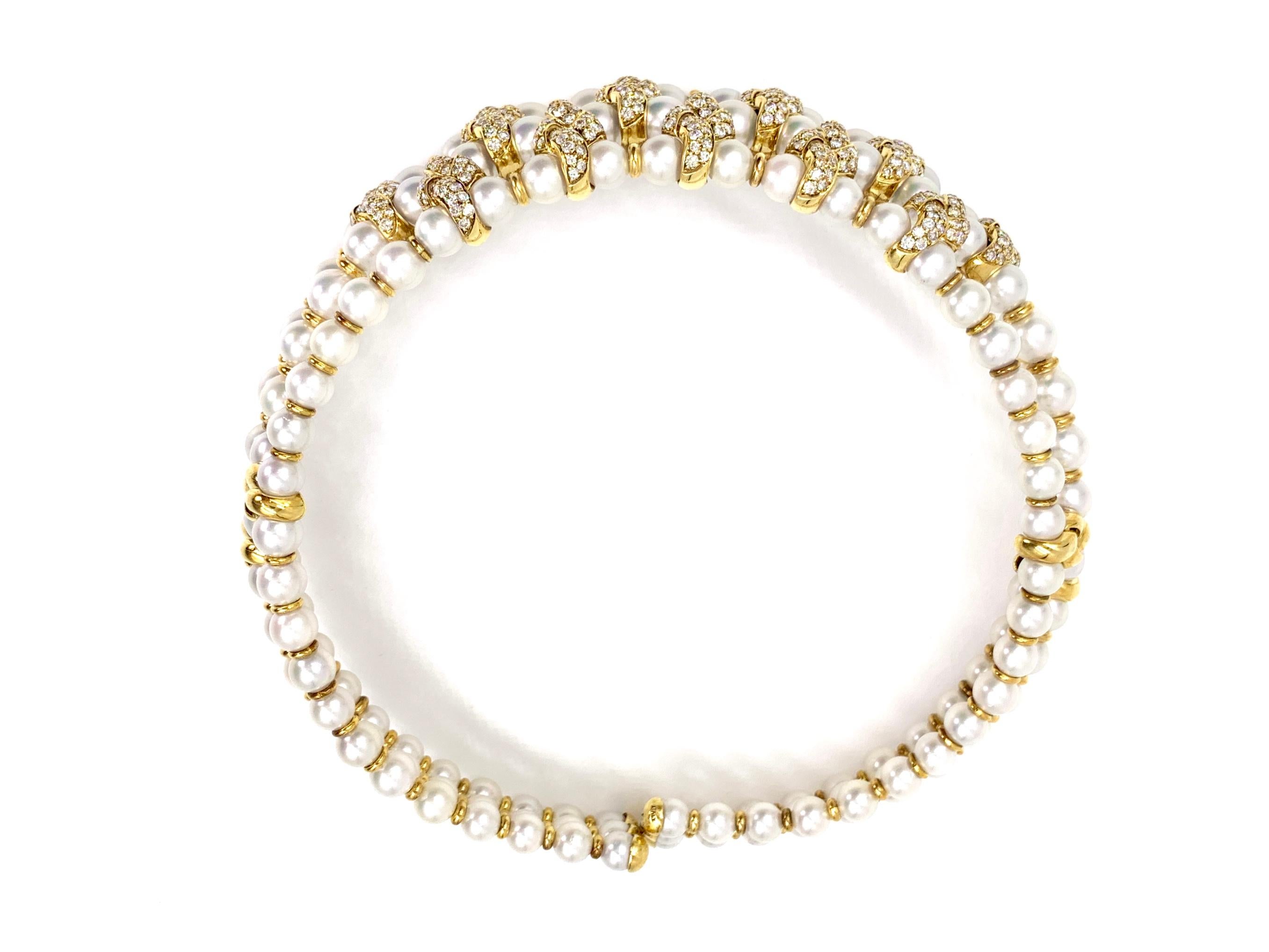 18 Karat Three-Row Pearl and Diamond Victorian Inspired Choker Necklace 1