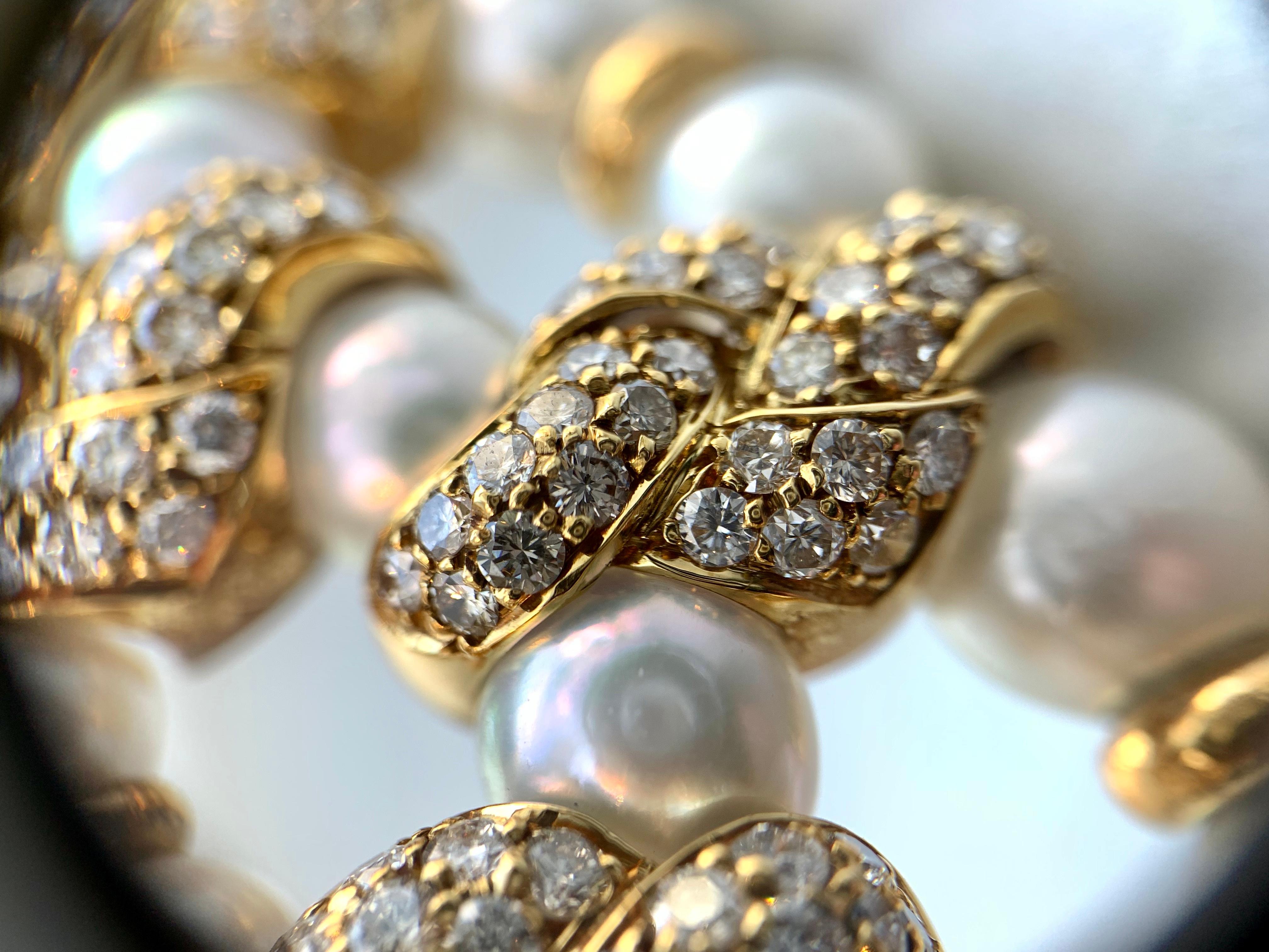 18 Karat Three-Row Pearl and Diamond Victorian Inspired Choker Necklace 2